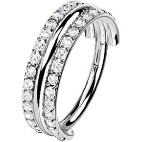 Pierced Owl - 16GA G23 Implant Grade Titanium Stacked Double CZ Crystal Lined Hinged Segment Ring