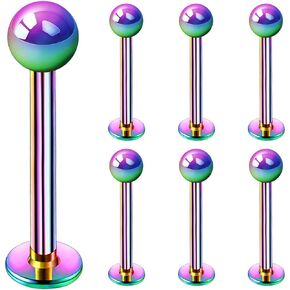 Evonix 7pc 16g 10mm Labret Studs Lip Ring Snake Spider Bite Forward Helix Monroe Dahlia Inner Conch Surgical Steel Black 4mm Ball