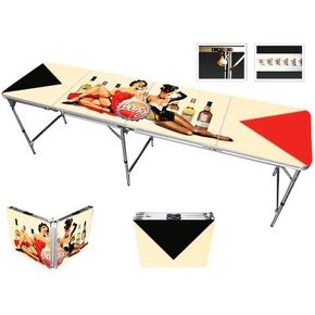 8' Folding Beer Pong Table with Bottle Opener, Ball Rack and 6 Pong Balls - Pin Up Girls Design - By Red Cup Pong