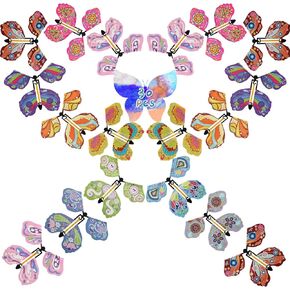 30 قطعة من ألعاب الفراشة الطائرة السحرية من Scettar بشريط مطاطي يعمل على شكل فراشة لتزيين الإشارة المرجعية الملونة وهدية مفاجأة لبطاقة التهنئة in Kuwait