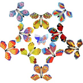10 قطع من ألعاب الفراشة الطائرة السحرية الجنية من Scettar بشريط مطاطي يعمل على شكل فراشة لتزيين الإشارة المرجعية الملونة وهدية مفاجأة لبطاقات التهنئة in Kuwait