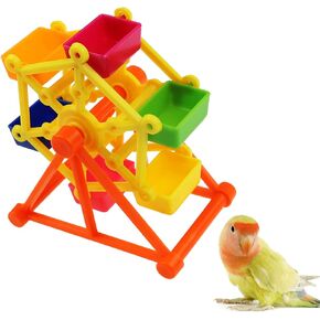 Toysructin Bird Food Feeder, Ferris Wheel Automatic Pet Parrot Feeders Rotating Training Foraging Toy, Plastic Birds Feeding Dispenser Fun Parrots Intelligence Growth Cage Toys for Small Medium Birds