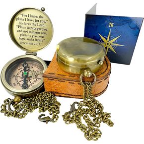 MAH,for I Know The Plans I Have for You, Jeremiah 29:11, Solid Brass Directional Engraved Compass, Baptism Gifts for Boys Girls, Christian First Confirmation, Handmade Brass Personalize Compass