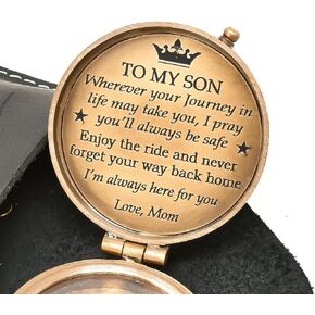 Personalized Compass with Case Engraved Brass Camping Compass Graduation Gift/Birthday Gift/Gift for Son/to My Son Gifts/Scripture Quote Direction Working Compass