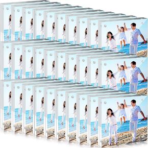 Handepo 30 Pack 4 x 4 Inch Clear Acrylic Picture Frames Magnetic Photo Frames Frameless Desktop Display Double Sided Photo Frame Freestanding Floating Frames for Bedroom Living Room Home Office