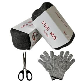 WORM.FAMILY‘s Steel Wool 2-Piece Set (3 inches x 10 feet) ， Fill Gap Fabric ，Block Holes, Wall Cracks, Clean Rust Prevention Tools, Hardware Polishing Kit (Including Anti Cutting Gloves and Scissors)
