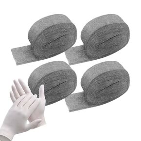Ekunbuy Steel Wool,Quality Mild Steel-Ideal for PadsHole Filler, Gap Blocker, Barrier, Protecting Against Animals in Holes,Vents for Garden Included Gloves (1#-Medium Grade, 4)