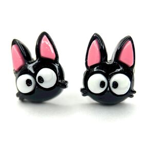 Hypoallergenic Large Black Kitty Cat Stud Earrings on Plastic Posts