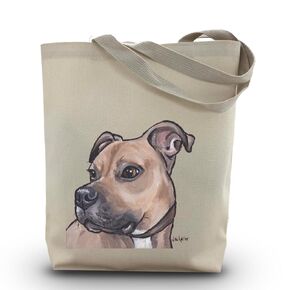 Pit Bull Tote Bag - Fawn Pit Bull Lover Gift - Handmade Totes - Pittie Canvas Totes - Cute Pit Bulldog Reusable Shopping Bag - Grocery Bag - Handbag - Beach Bag