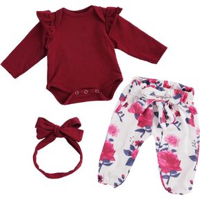 BABESIDE 3 Pcs Reborn Baby Doll Clothes for 17-22 Inch Baby Dolls, Baby Doll Accessories with Floral Pattern fit Newborn Baby Doll Girl, Red