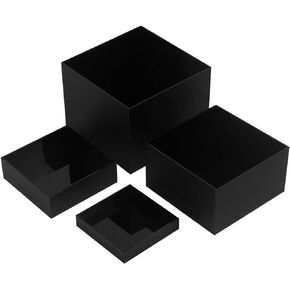 Kcgani Acrylic Cube Display Boxes Pedestals, Black Acrylic Platform with Hollow One Open Side, Stackable Acrylic Nesting Risers Stands Shelf for Comestic Food Collectibles Jewelry Museum Show