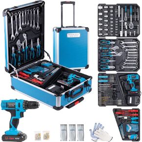 Power Tool Set with 18V Cordless Drill, Electric Power Drill Set, Tool Set for Men, Household Home DIY Hand Tool Kits, 18+1 Clutch Cordless Drill Set for Thanksgiving Christmas Gifts (Blue)