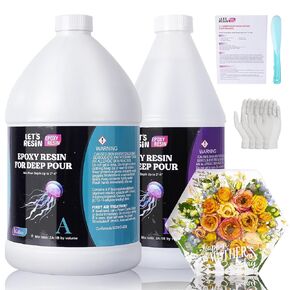 دعونا راتنجات الايبوكسي الراتنج صب عميق راتنجات الايبوكسي، 51oz 2-4 بوصة مجموعة راتنجات الايبوكسي واضحة، فقاعة الحرة رائحة منخفضة 2:1 صب اللزوجة المنخفضة لطاولة النهر، والخشب، والحفاظ على الزهور، والحرف الفنية