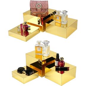 SHUNKAIZS Display Nesting Riser Stands ,Mirror Silver acrylic Stereoscopic Display Stand, 6 Sizes, Hollow Bottom,Food Display Lifter,Acrylic Box Rack Dessert Collection Jewelry Character Party Rack