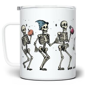 Dancing Skeleton Halloween Fall Autumn Season Travel Tumbler Coffee Mug with Lid, Spooky Pumpkin Potion Cup (12oz)