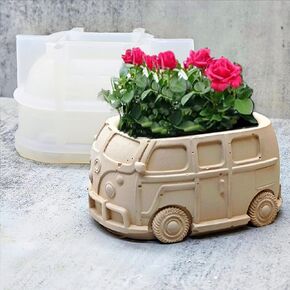 Retro Bus Car Concrete Flower Pot Silicone Mold Succulent Planter Cactus Vase Plaster Mold Epoxy Resin Storage Box Cement Clay Mould