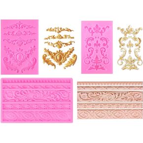 3 Pcs Baroque Silicone Molds, Baroque Scroll Border Molds Vintage Curlicues Molds for DIY Cake Decoration, Baking, Polymer Clay, Resin