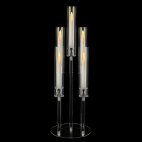 SHUESS 5 Arms Clear Acrylic Candelabra Centerpieces, Pillar Taper Crystal Candlesticks Holders with Acrylic Shade for Wedding, Valentine's Day Dinner Party Fireplace Gift (Fit 0.8" Led Candles)