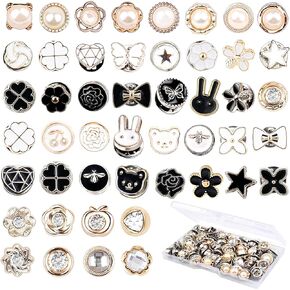 100 Sets Pearl Brooch Buttons, No Sew Instant Removable Reusable Cover Up Buttons Pins, Rhinestone Brooch Pins for Women Fashion, Replacement Safety Button For Clothing Shirt Dress Sweaters Coat Shawl