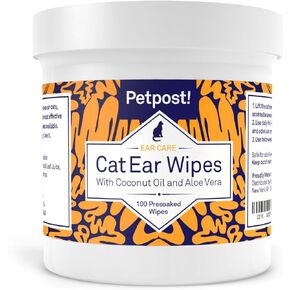 Petpost | Cat Ear Cleaner Wipes - Ultra Soft Cotton Pads in Coconut Oil Solution - Treatment for Removing Cat Ear Dirt & Wax 100 ct.