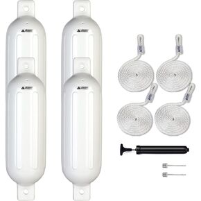 Leader Accessories Ribbed Twin Eyes Boat Fender Bumper Pack of 4 Includes 3/8'' Fender Lines and Pump to Inflate