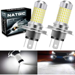 H4 HB2 9003 LED Bulbs Super Bright 3000LM 3014SMD 144-EX Chipsets with Lens Projector for Fog Lights, Automotive Driving Lamps, Daytime Running Lights, Xenon White (Pack of 2)