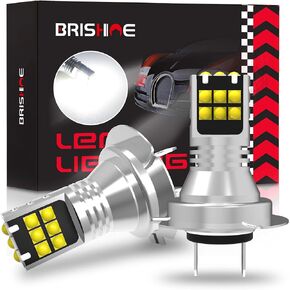 BRISHINE H7 LED Fog Light Bulbs 6000K Xenon White, Extremely Bright 3030 Chips 64210 LED Bulbs with Projector for Car Fog Lights, Daytime Running Lights DRL(Pack of 2)