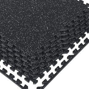 0.56 Inch Thick Gym Flooring for Home Gym with Rubber Top - 48 Sq Ft Interlocking Gym Floor Tiles - Workout Equipment Vibration Reduction Mats - 12 Pcs 24 x 24in Tile, Black & Blue