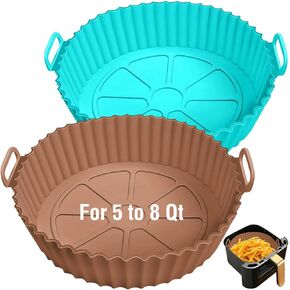 Large Air Fryer Silicone Liners for 5 to 8 QT COSORI/Gourmia/Instant/Chefman/GoWise/PowerXL/Ultrean/Nuwave/Cuisinart/Philips Airfryers, Reusable Baking Tray Oven Accessories, Better than Paper Liners