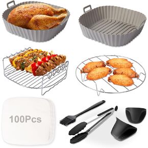 Air Fryer Accessories Fit for Instant Vortex Plus 6 Quart Air Fryer, Cosori 5.8QT 6QT, PowerXL 7QT, Gourmia, Nuwave, Cuisinart, Including Rack & Skewers, Etc