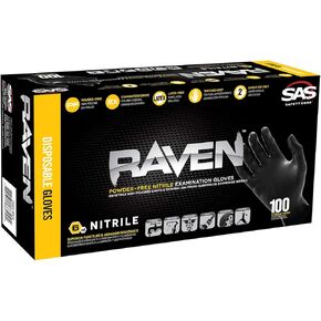 SAS SAFETY CORP 66516 Raven Nitrile Small Black Powder-free Gloves