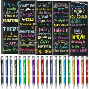 40 Pcs Inspirational Notepads Motivational Pens with Notebook Mini Small Journals Ballpoint Pens Quotes Notebook Bulk for Teacher Motivational Gifts Student Office Men Women (Inspirational)