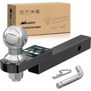 Nilight Trailer Hitch Mount with 2 Inch Trailer Ball & 1/2" Hitch Pin Clip Fits 1-1/4" Receiver Tubes 3500 lbs 1-1/4" Drop 3/4" Rise, 2 Years Warranty