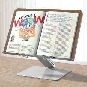 CarrieCathy Book Stand for Reading, Adjustable Holder with Page Clips, Foldable Desktop Book Display, Cookbook Stand, for Kitchen, Home Office, Laptop, Tablet, Kindle