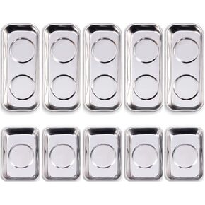 10-Piece Magnetic Tray Holder (3.6" x 2.4" / 5.9" x 2.5" Square), Stainless Steel Magnet Trays Set For Socket Screw Nuts Bolts Metal Parts & Tool Organization