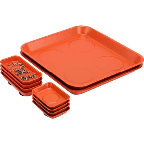 KEILEOHO 10-Piece Magnetic Parts Tray Set, Stainless Steel Magnetic Trays, Heavy Duty Magnetic Tools Tray Holder Square Metal Parts Tray for Screws, Nuts, Bolts Organization, Orange