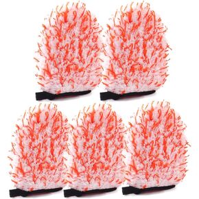 SPTA Microfiber Wash Mitt, 5PCs Car Wash Glove for Small Areas, Microfiber Scratch Free Ultra Absorbent Car Wash Mitt, Orange Dusting Mitt for Car Detailing, Machine Washable, for Car, SUV