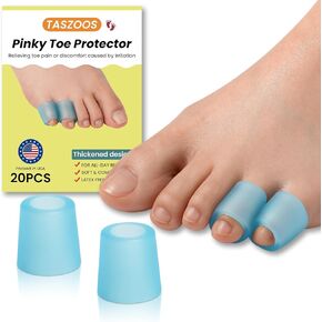 TASZOOS Toe Sleeves, (20pcs Blue) Toe Cushions, Gel Toe Protectors with Aloe Vera Extract, Toe Covers for Cushions Corns, Blisters, Hammer Toes, Toenails Loss (for Pinky Toe)