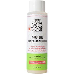 SKOUT'S HONOR: Probiotic Shampoo+Conditioner for Dogs & Cats - 2-in-1 - Cleans and Conditions Fur, Supports Pet’s Natural Defenses, PH-Balanced, Sulfate-Free - Sunkissed Coconut - 16 floz