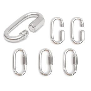 Cadbibe 6Pcs 304 Stainless Steel M5 Chain Quick Link Heavy Duty Carabiner, Corrosion Resistant Threaded D Shape Locking Connector, 648 Lbs Capacity