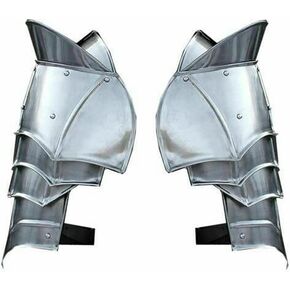 AnNafi® Steel Warrior Pauldron Medieval Shoulder Armor Set | Crusader Pauldrons Warrior Armor Steel Handmade SCA LARP Knight Metal Guard Vembrace Pair Silver Adult