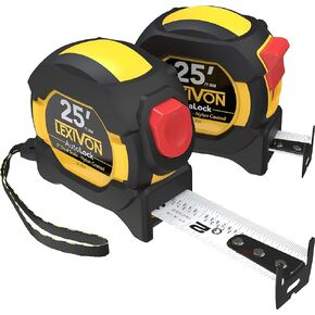 LEXIVON [2-Pack] 25Ft/7.5m Tape Measure, DuaLock & AutoLock | 1-Inch Wide Blade with Nylon Coating, Matt Finish White & Yellow Dual Sided Rule Print | Ft/Inch/Fractions/Metric (LX-204)