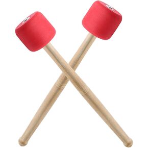 Luomorgo 2 Pcs Bass Drum Mallets, Marching Drum Mallets Percussion Sticks Foam Tip Mallet with Wood Handle, 13 Inch Drum Mallets Soft Felt Timpani Mallets (Red)