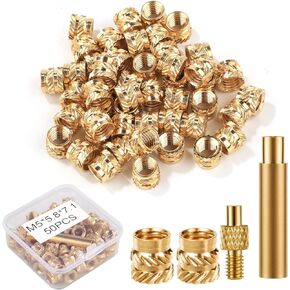50pcs 3D Printing Brass Nuts, M5x5.8x7.1mm Threaded Inserts Heat Set Insert Tip for M5 & 1 Welding Adapter Heat Embedment Knurled Accessories Parts Compatible with Weller SP40NUS and T18 Irons