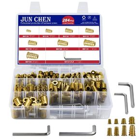 Junchen 284pcs Steel Threaded Inserts for Wood Furniture Screw,M4 M5 M6 M8 Nut Inserts,Wood Inserts,Threaded Insert,Wood Threaded Inserts Kit with Hex Wrench