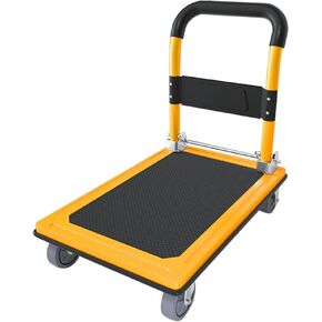 عربة دفع جروماي دوللي بسعة وزن 660 رطل، شاحنة منصة قابلة للطي، عربة مسطحة متحركة صفراء مع عجلات كتم الصوت 4 بوصة 360 درجة لنقل أثاث حديقة المرآب in Kuwait