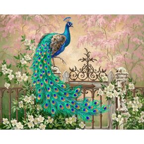 طلاء ألتو كرافتو بالأرقام للبالغين، طلاء رسم يدوي الصنع مع 4 فرش طلاء ودهانات أكريليك، ديكور هدايا قماش ملفوف مقاس 40.64 سم × 50.8 سم، مشهد طبيعي لطاووس أزرق أخضر in Kuwait