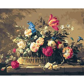 CaptainCrafts Paint by Numbers Kits Flowers Paint by Number for Adults with Frame Canvas 16x20 INCH DIY Oil Painting House Decor Roses Bouquets (Frame)