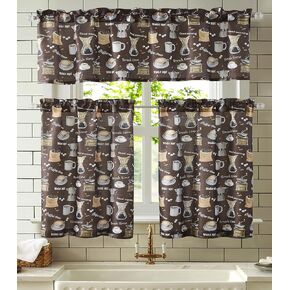 RT Designers Collection Coffee Slub Kitchen Curtains Window Tier Valance Set Farmhouse Short Café Bathroom Window