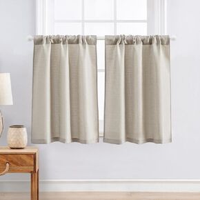 Valea Home Short Curtains for Kitchen Rustic Rod Pocket Curtain Panels for Small Window 45 inch Length Cafe Curtains, 2 Panels, Taupe